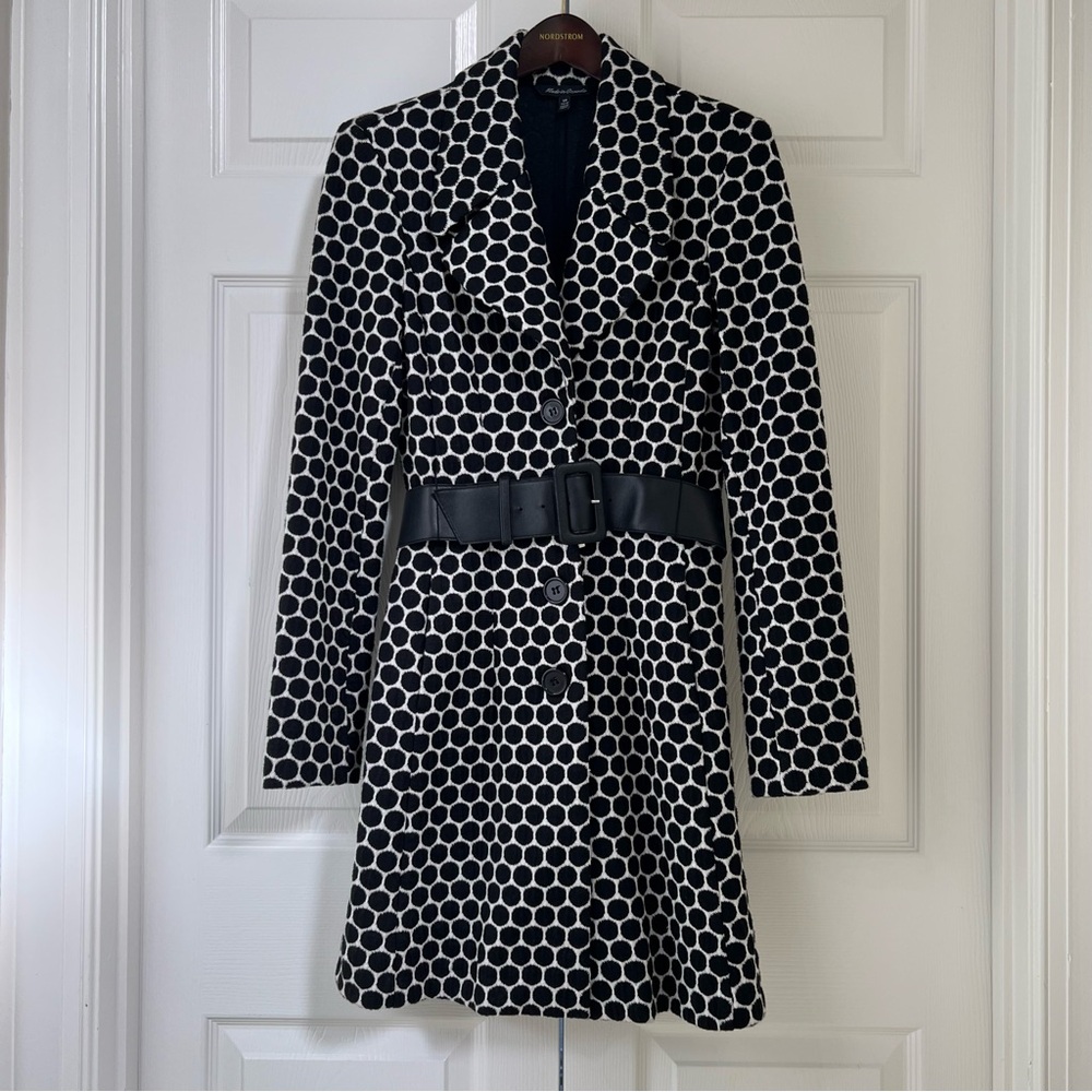 Le Chateau Belted Black and White Polka Dot Trench Coat Y2K Size Small